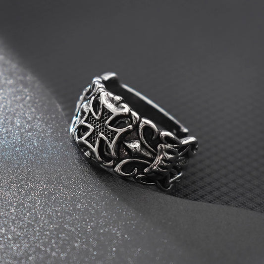 Anel Ajustável De Abertura Masculina Com Cruz De Prata Tailandesa Tendência Da Moda Personalizada Vintage